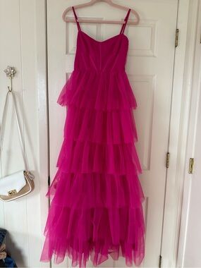 Lulu's Fuchsia Tiered Tulle Prom Dress